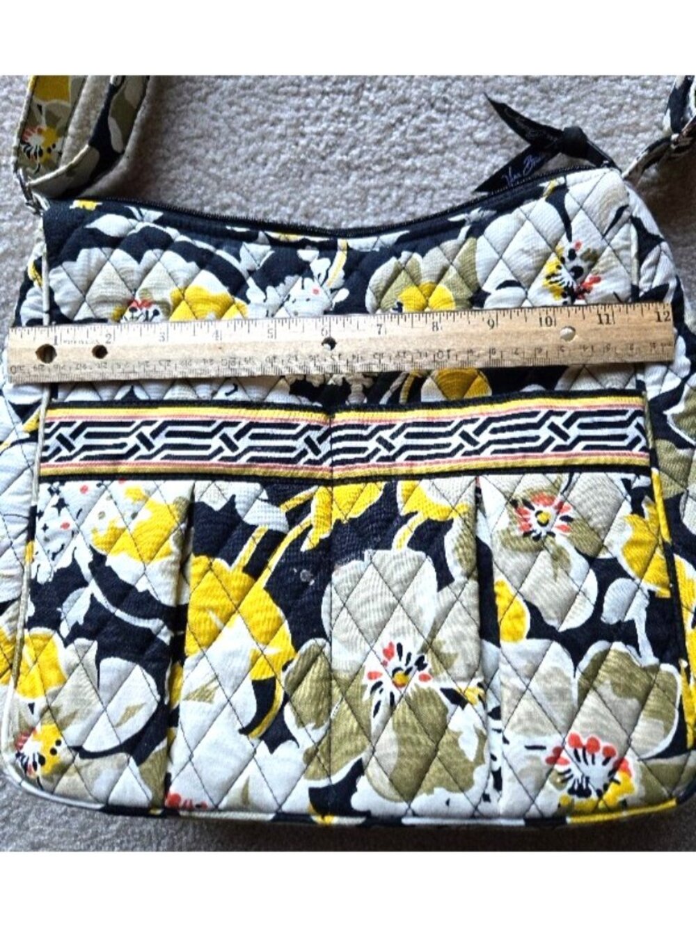 Vera Bradley Yellow Flowered Crossbody Shoulder Bag Purse Pockets Front and Back - Picture 3 of 7